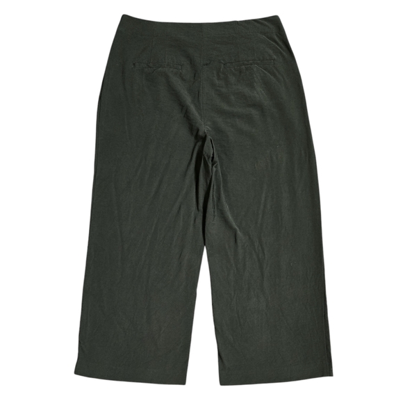 LOFT Olive Green High Rise Wide Leg Cropped Button Front Lightweight Fluid Pants - Picture 3 of 10